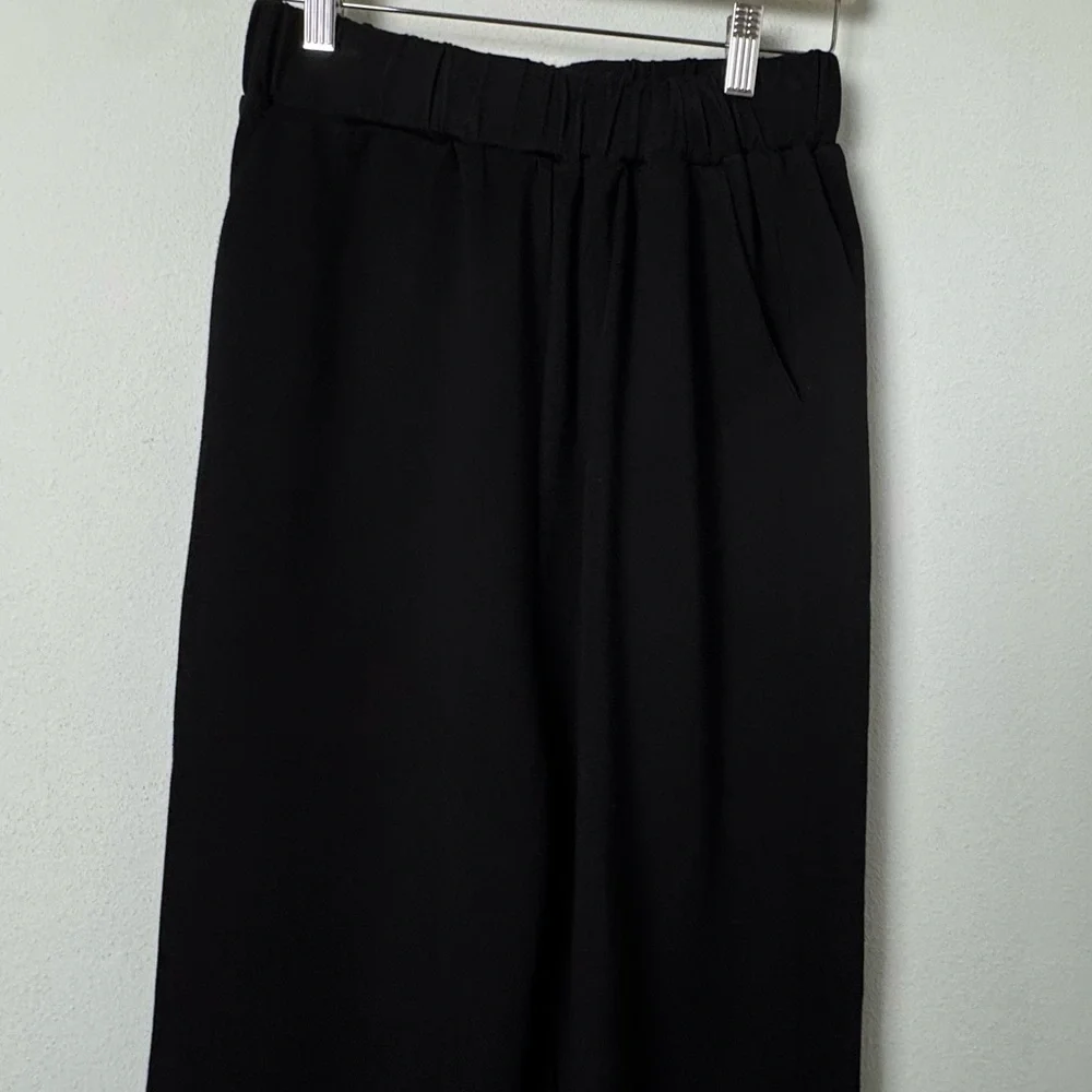P.CILL‎ Blake Wide Leg Pants with Bottom Slits Butter Modal Black Size Small
